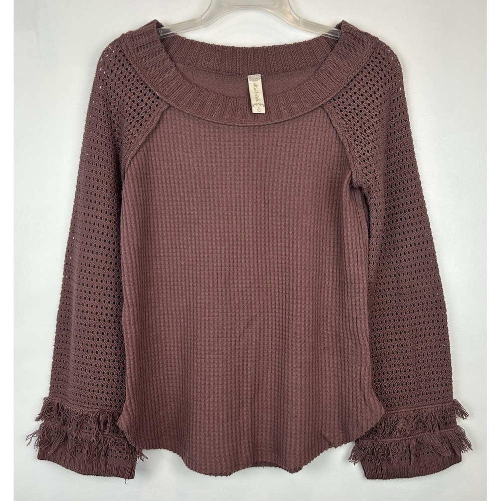 Altard State Top Women S Waffle Knit V Neck Relaxed Fit Rose Pink Casual Boho